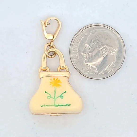 Rosato 14K Yellow Gold Enamel Flower Handbag Charm Pendant